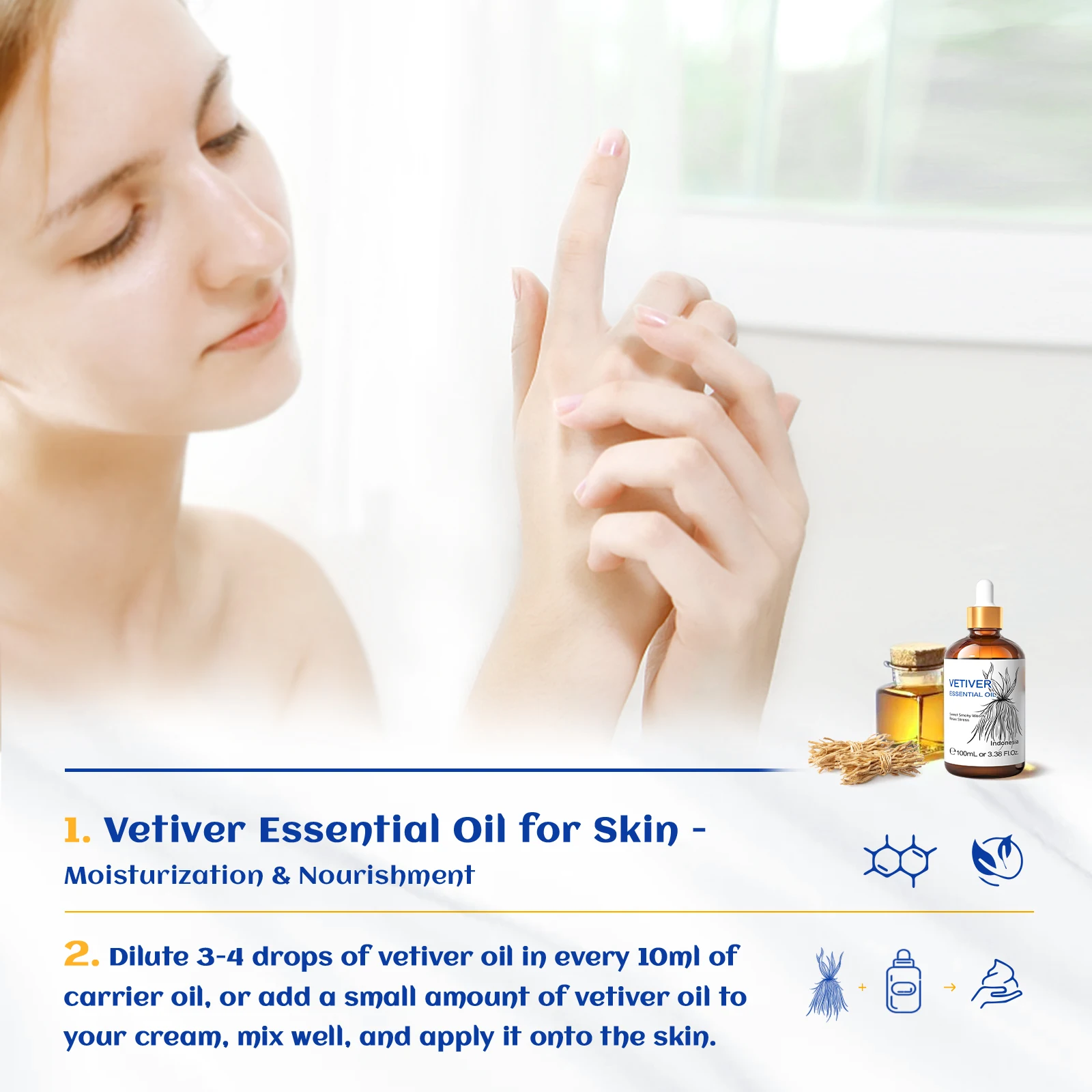 HIQILI Vetiver زيت طبيعي 100 مللي زيت عطري نقي لتدليك الناشر العناية بالبشرة الاسترخاء جوزة الطيب شجرة الشاي اللفان #3