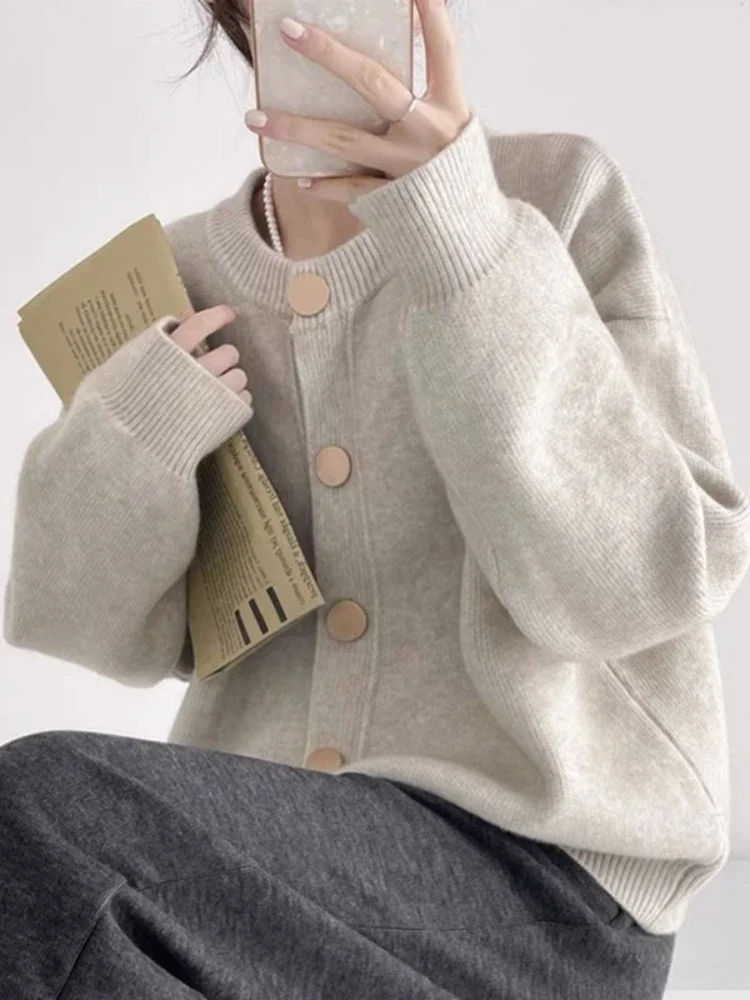 Novità in autunno inverno cardigan moda coreana da donna lavorato a maglia cappotti monopetto versione maglione corto girocollo pigro allentato
