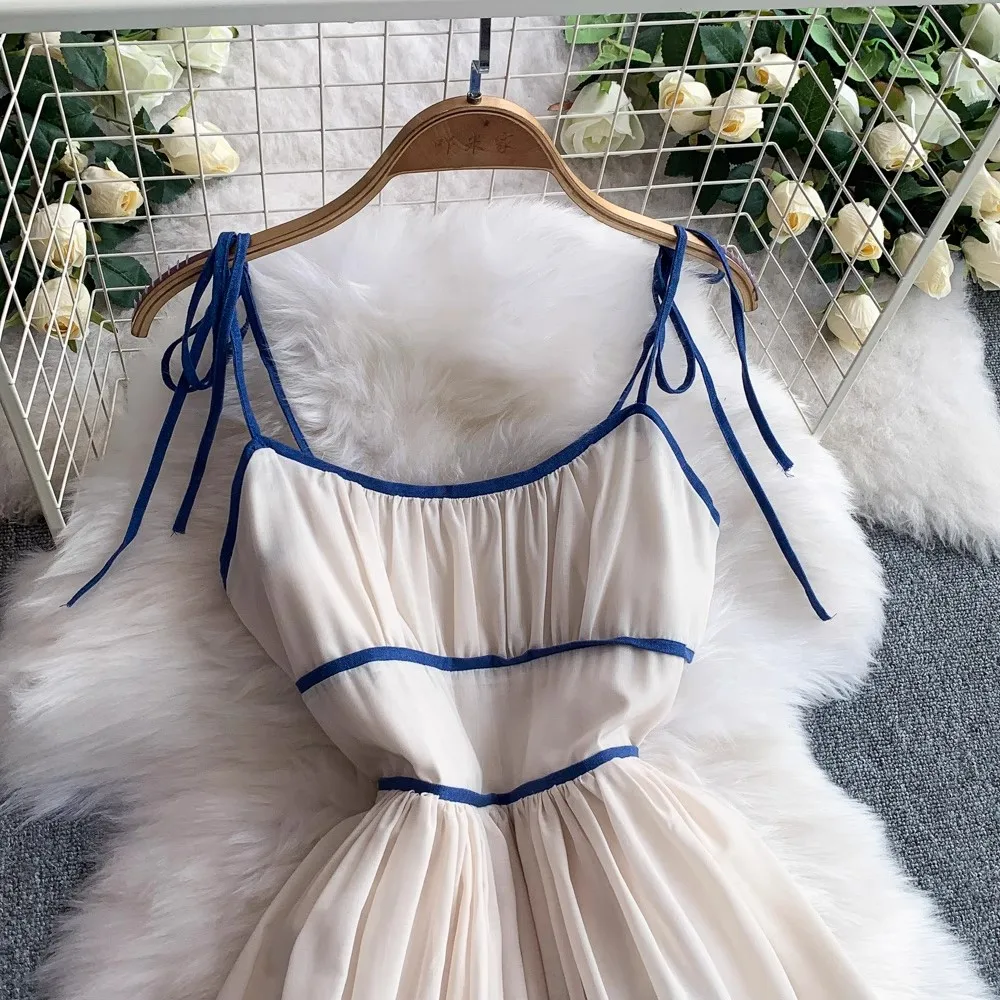 Robe élégante à imprimé Floral bleu pour femmes, à bretelles, sans manches, vêtements de fête de vacances, Streetwear, moulante, été