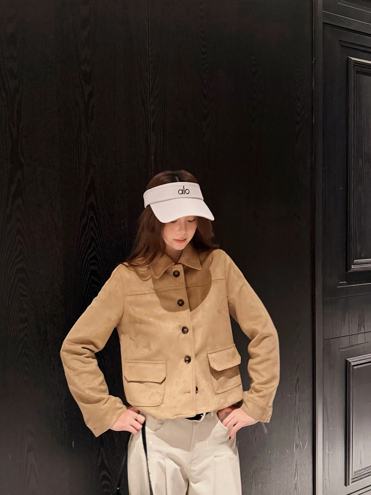 Khaki Suede Jaet Women's Casual Collar Slimming ort Outerwear Spring 2026 Yang Pao Pao Brand Multi-ket Straight-Size