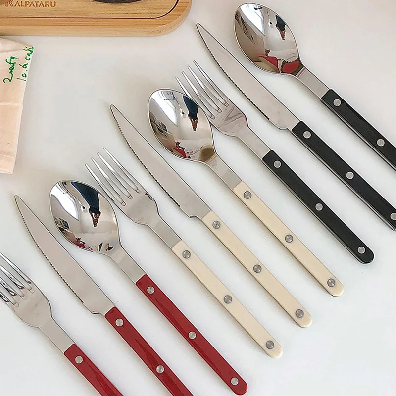 Vajilla de acero inoxidable 304, juego de 4 Uds., cuchillo para el hogar, tenedor, cuchara de postre, juegos de cubiertos para restaurante con diseños elegantes