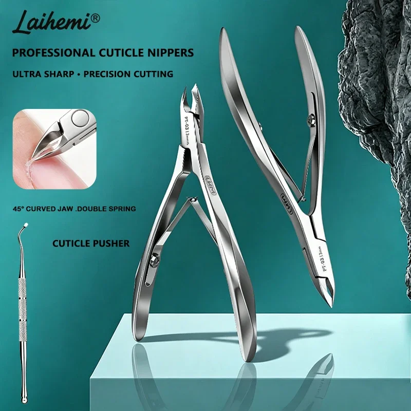 45°Curved Cuticle Nippers Set, Stainless Steel Double Spring Sharp Trimmer with Pusher No Tearing Home Salon Manicure Tools