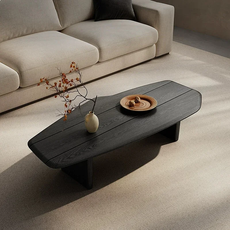 Vc Wabi-Sabi Solid Wood Coffee Table, Italian Designer Irregular Shape, Midcentury For Small Space
