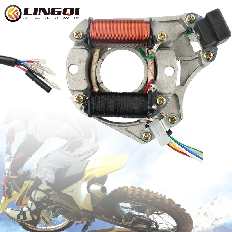 LINGQI RACING Motorcycle DY100 CUP100 AC 2 Coils Startor Magneto Plate Ignition Coil For ATV Quad Pit Dirt Bike Off-road Moped