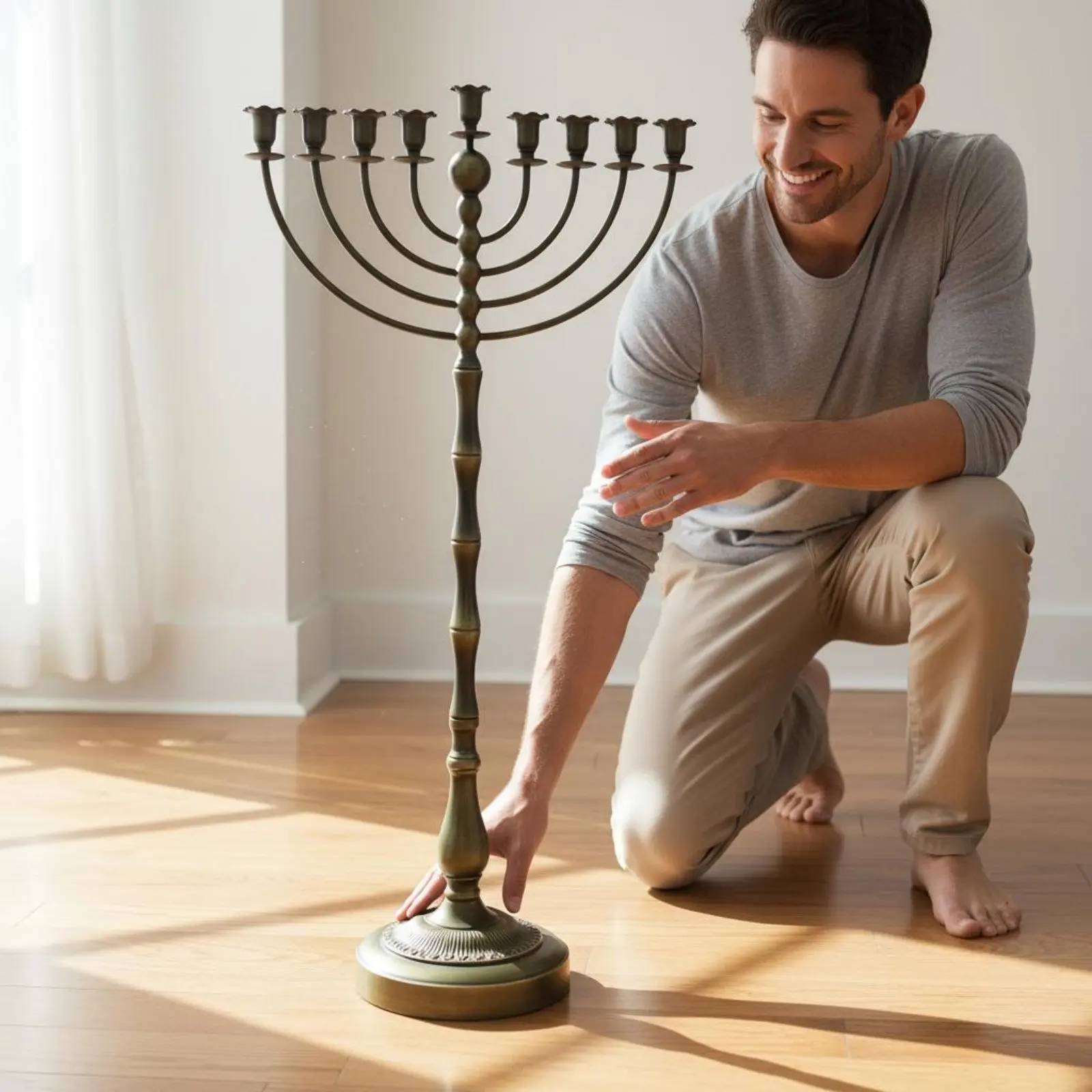 Antique Bronze Menorah Stand Metal Construction Floor Candelabra Candlestick Stable Base Home Decor Elegant