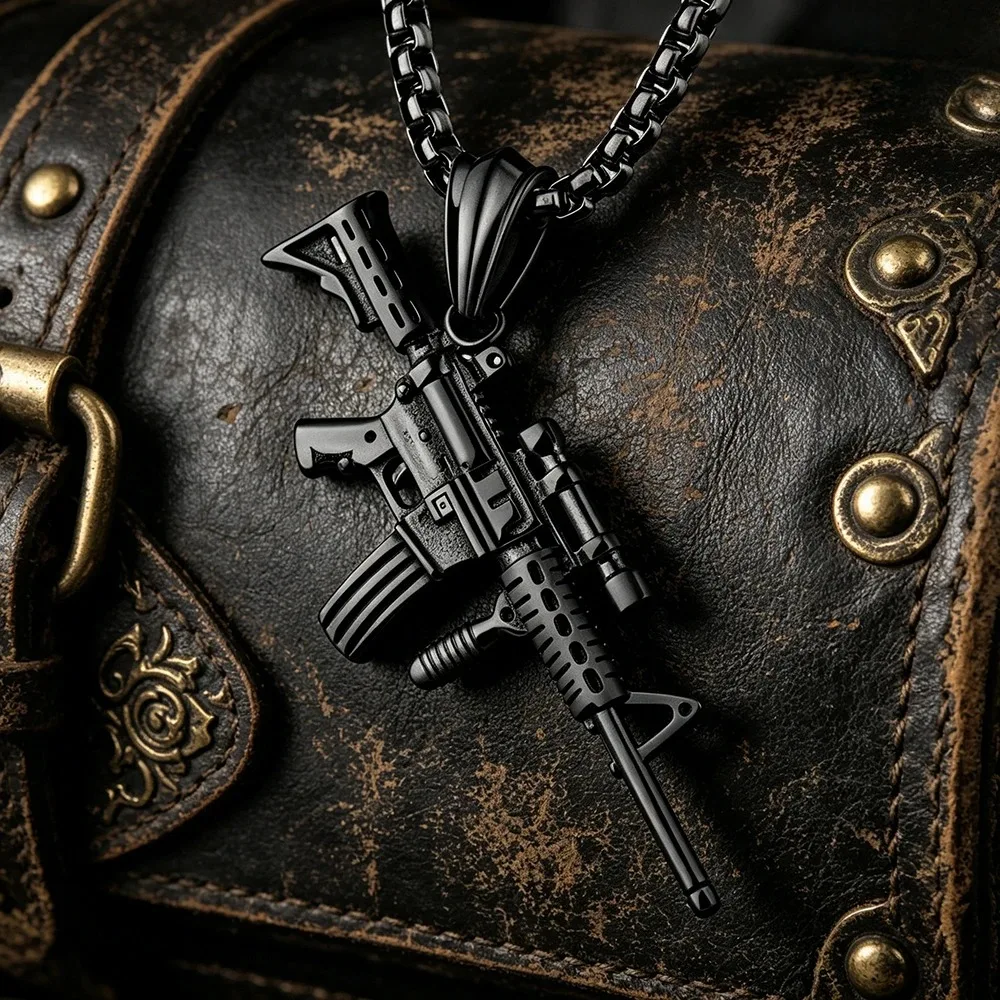 Hip Hop Rock Submachine Gun Pendant Necklace for Men Fashion Jewelry Daily Wear Club Party Casual Accessory Gift