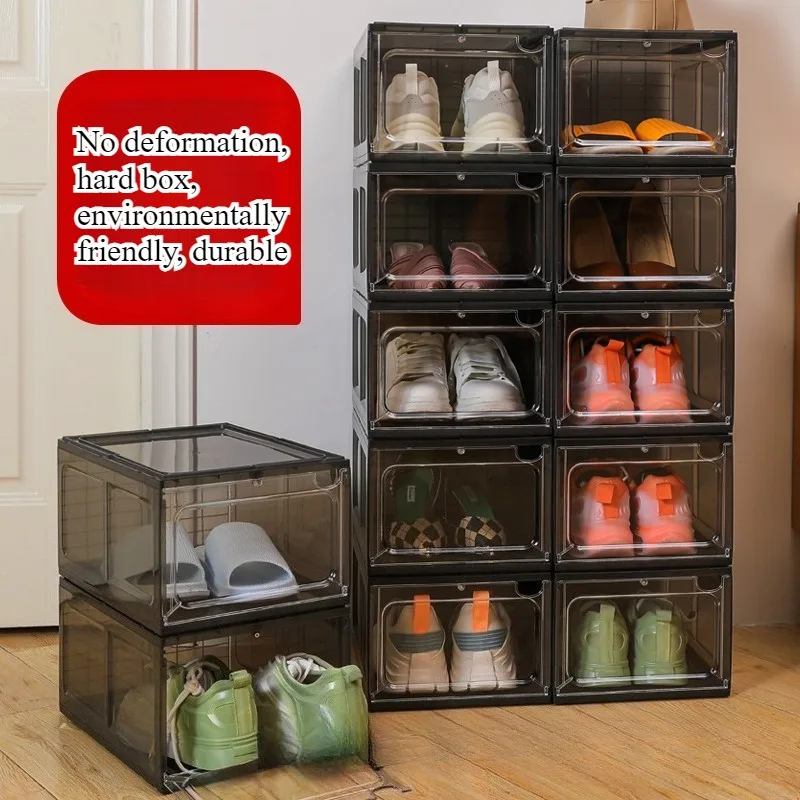 Caja de zapatos magnética de plástico duro transparente, adecuada para almacenamiento de zapatos, caja de zapatos engrosada que ahorra espacio, zapatero, armario para zapatos