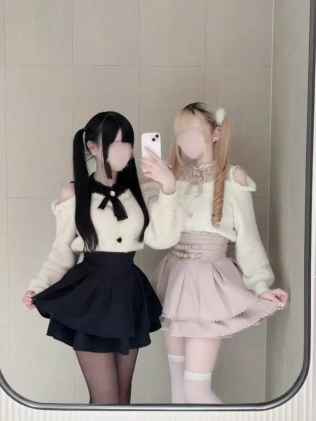 Sweater Sweet Lolita Winter new Clothes Women's Off-Shoulder Student Elegant Long Sleeve Knitwear Bow Lace