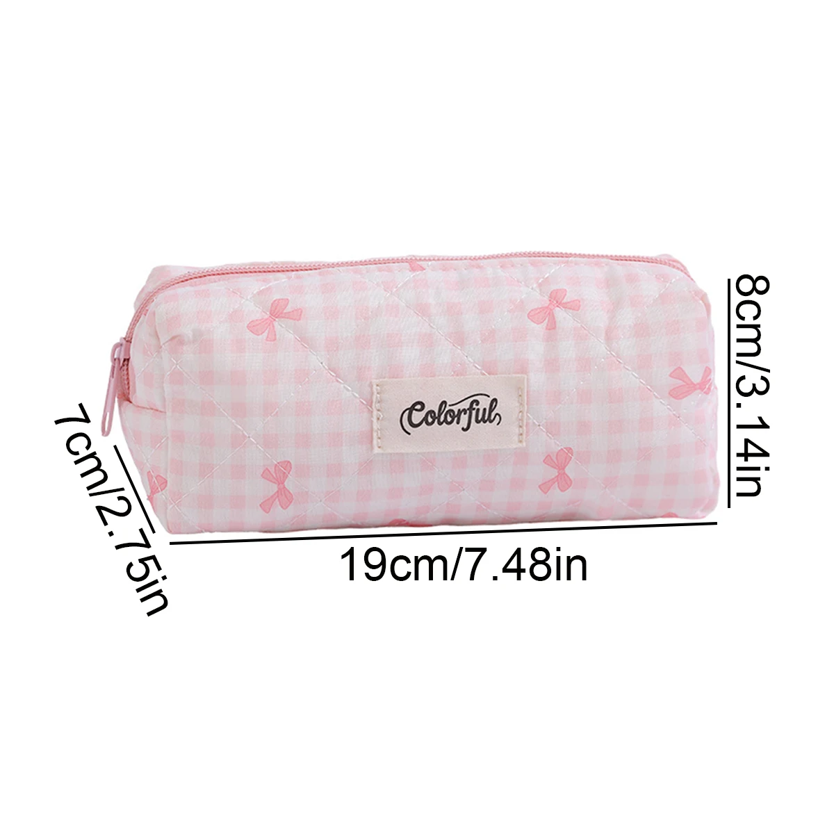 Cute Bowknot Print Pencil Case, Checkered Pattern Portable Zipper Stationery Desktop Storage Bag, Exquisite Back-to-School Gift