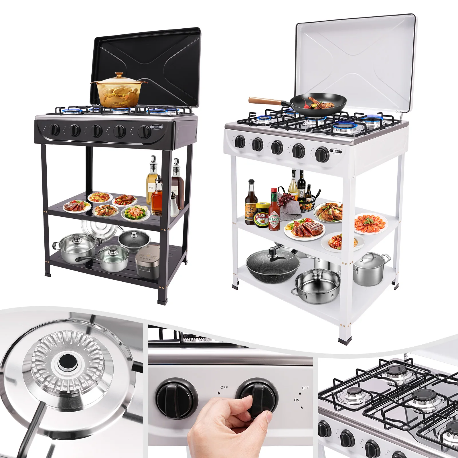 

5-Burner Gas Stove, 2500W Power Efficient 5 Knobs Durable Independent Control Rapid Heat Dissipation Energy-Saving for Camping