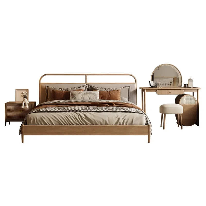 

Ash wood log 1.8 double bed sample villa bed minimalist furniture