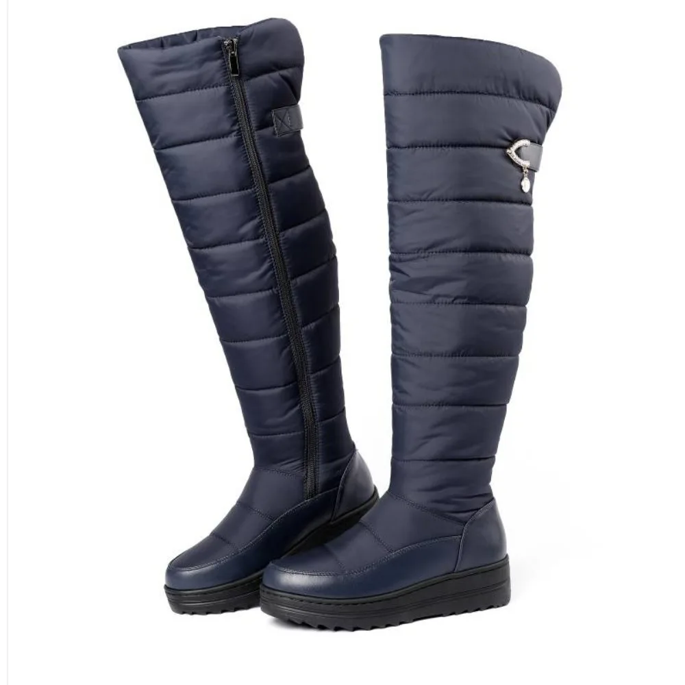 

BLXQPYT Over The Knee Boots Winter Warm Women Wedges Heels Round Toe Ladies Big Size 44 Platform Thigh High Snow Boots HX- 89B