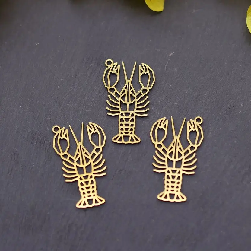 

3pcs Sea Animal Lobster Crawfish Charms Stainless Steel Pendant for Jewelry Making Earrings DIY Craft Handmade Art Line Material