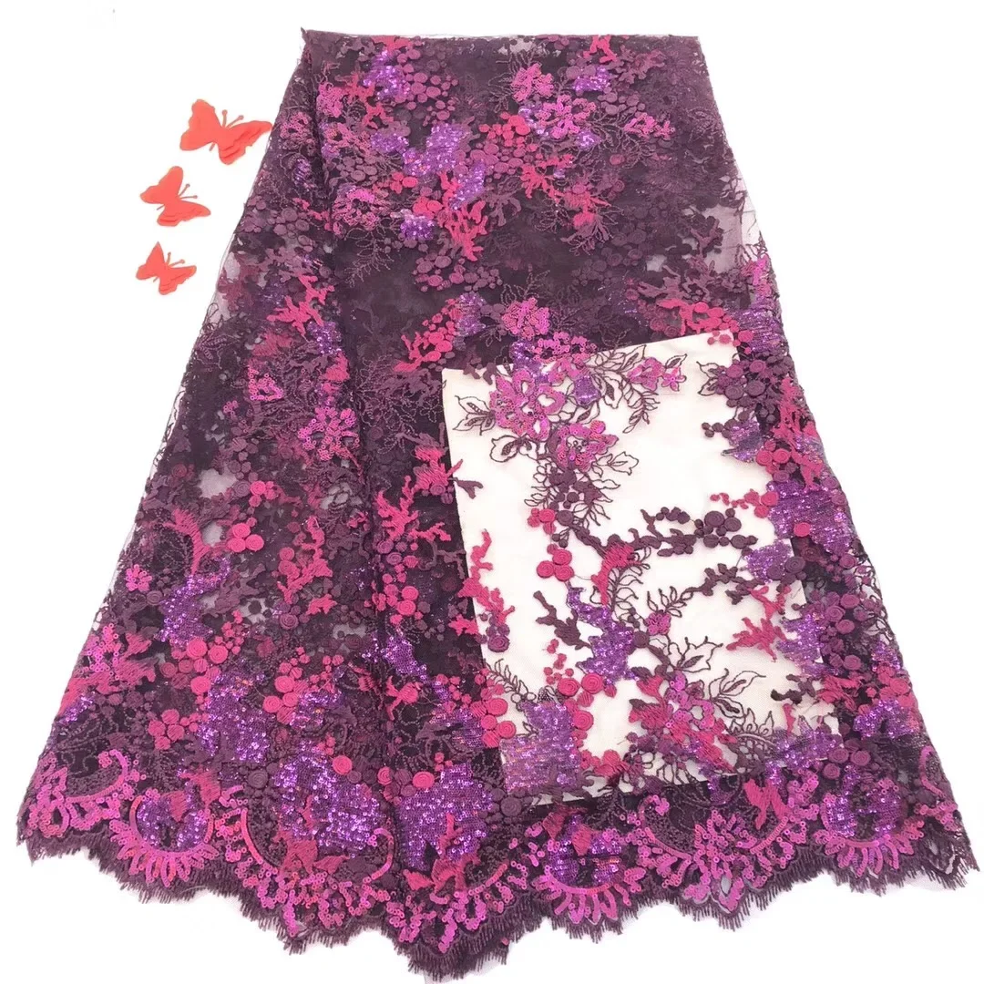 

2021 Fashion French Lace Fabric High Quality African Tulle Embroidered flower transparent net Lace Fabric For Wedding RF37
