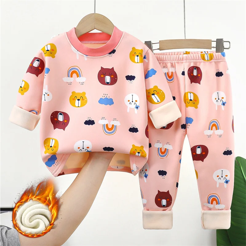 2024 Boys Warm Clothes Sets Girls Padded Thickened Suit Winter New Children's Cartoon Fashion Casual Cute 2-Piece 12M-14 Years