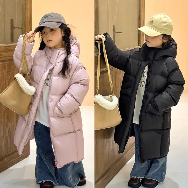 ZOETOPKID Girls Down Long Coats Winter Kids Thicken Warm Jackets Teen Cotton-Padded Hooded Parka Outerwear Children Clothes