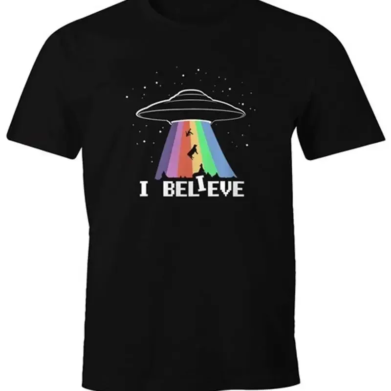 

Mens UFO Rainbow I Believe Fun Shirt