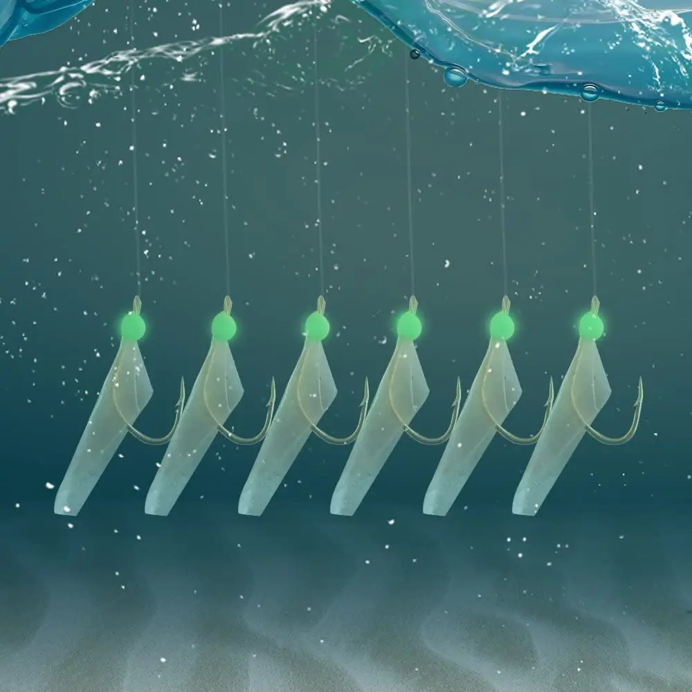 10/20/30 Packs Real Fish Skin Rigs Luminous Fishing Bait Rigs Freshwater Saltwater Glow in Dark with Swivel Hooks Size 4 6 8