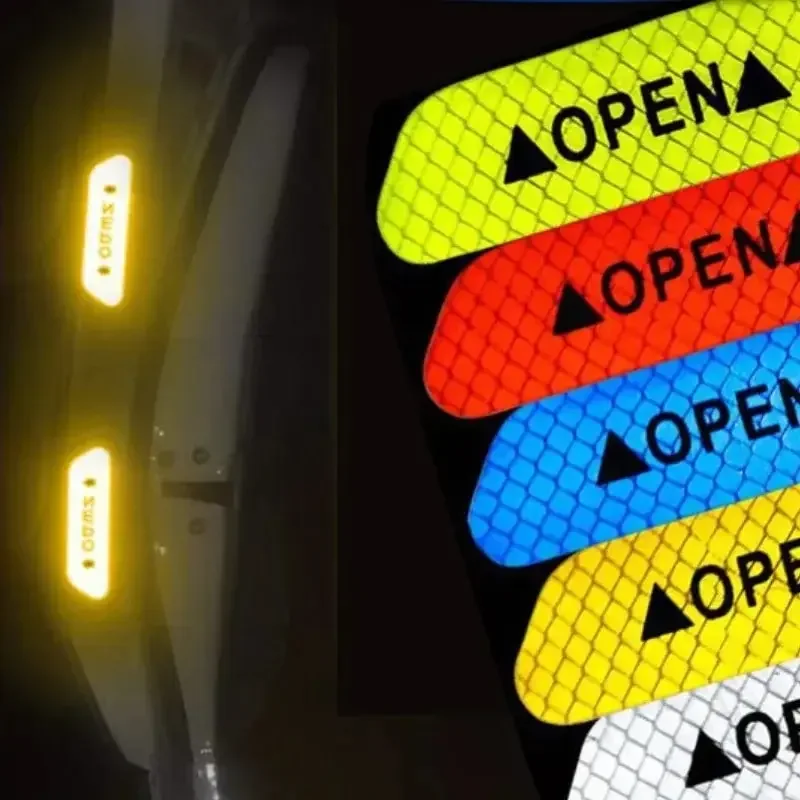 4 PCS/set Car Open Reflective Stickers Tape Warning Mark Night Driving Safety Lighting Luminous Strip Auto Door Decor Stickers