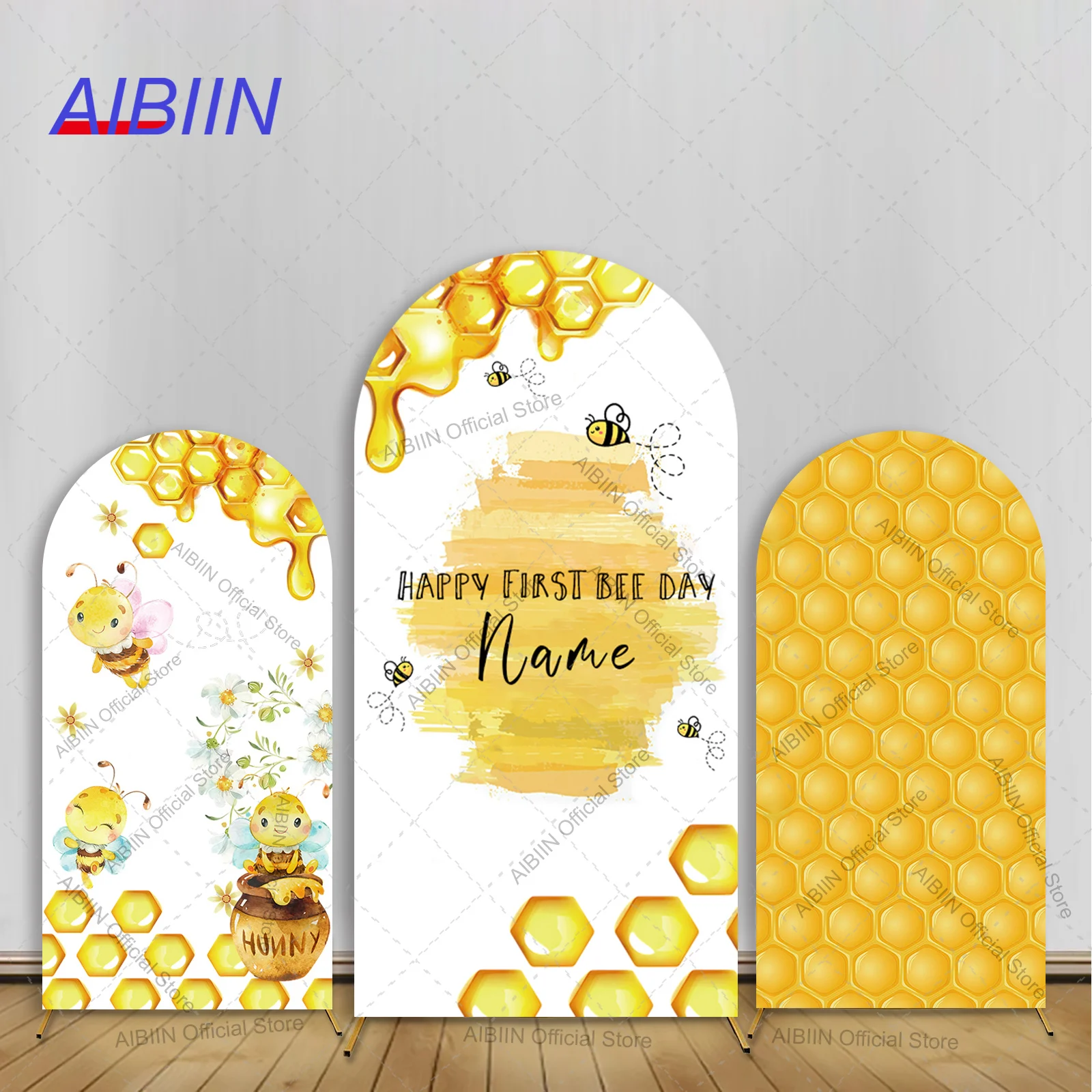 Fondo de Arco Personalizado para el Primer Día de las Abejas, con Diseño de Abejas, Panal de Miel y Flores, Decoración para Fiestas Infantiles, Fondos para Fotos