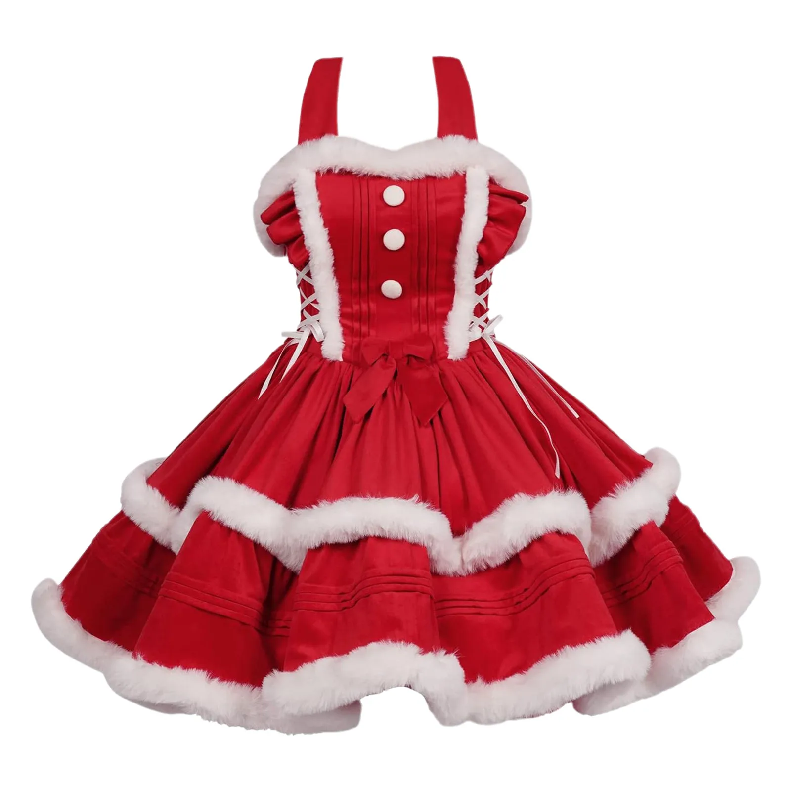 Christmas Red Riding Hood Cosplay Costume Women Dress Santa Outfit Square Neck Strap Dress With Cape Xmas Party Wear Dress Up