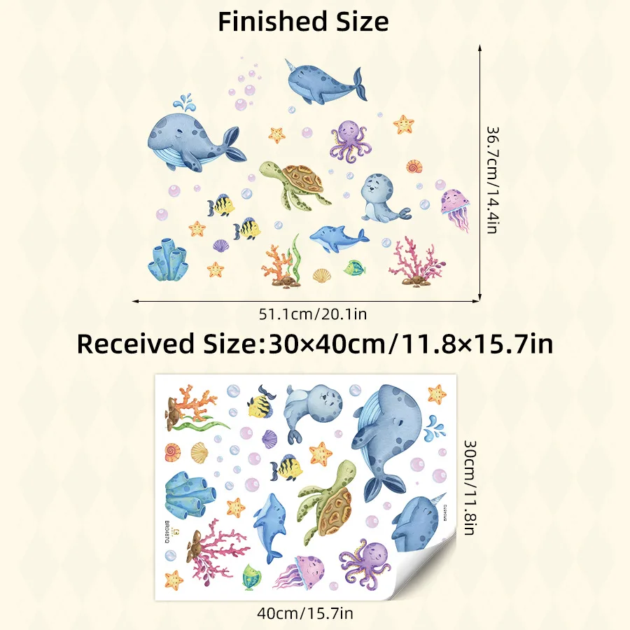 Cartoon Marine Animal Wall Stickers Whales Turtles Dolphins Decor For Children's Room Kids Baby Room Bathroom Bathtub Decoration