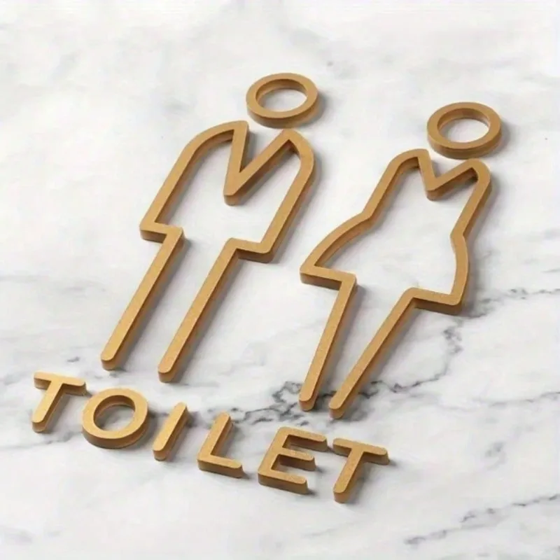 3D Schwarz-Gold Badezimmer-Schild, 3D Acryl Wandkunst Deko für Zuhause, Elegante Metall-Wanddekoration