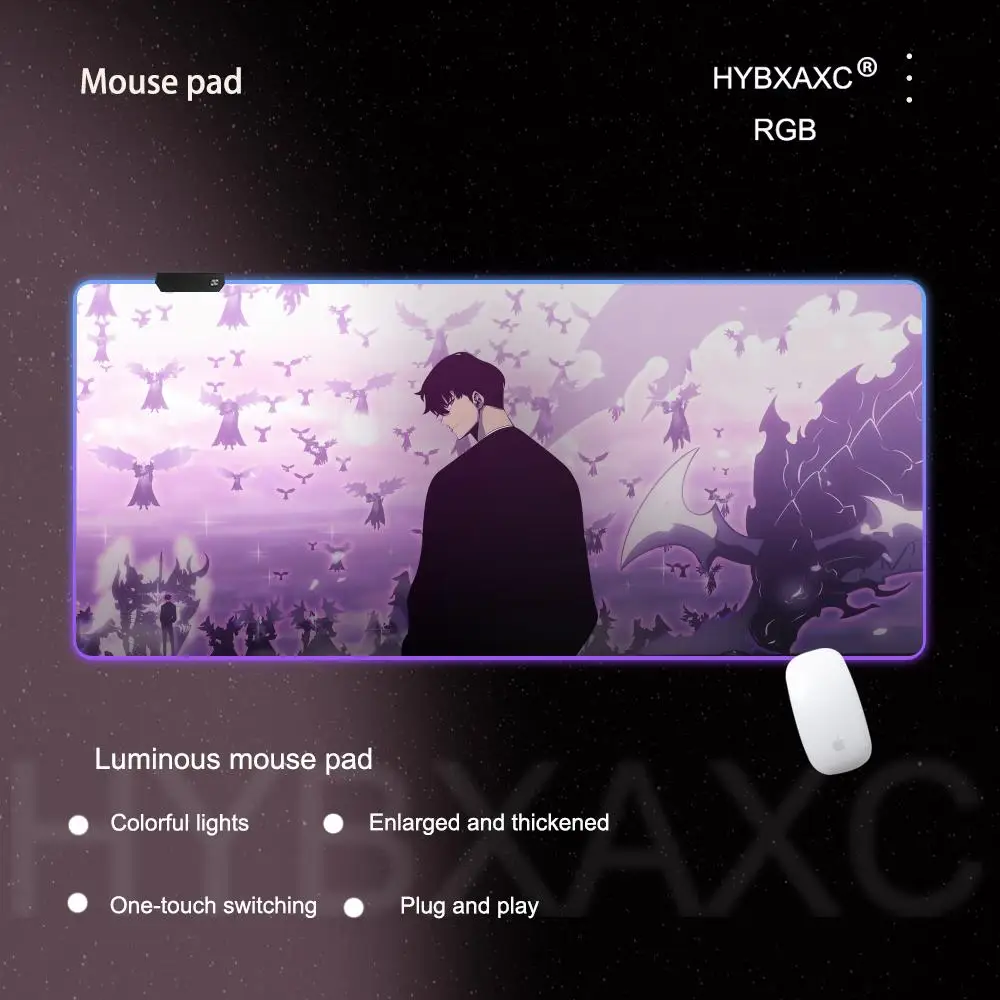 Mouse Pad Anime S-Solo L-Levelings RGB Gaming Desk Mat HD Gamer Large LED Light XXL MousePads Luminous Table Mat Carpet