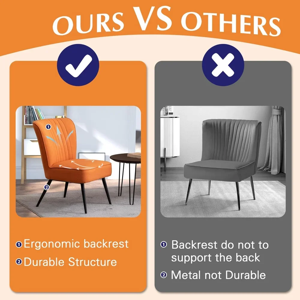 Conjunto de cadeiras de destaque com 2 cadeiras estofadas sem braços para sala de estar e quarto, par de cadeiras de clube modernas"