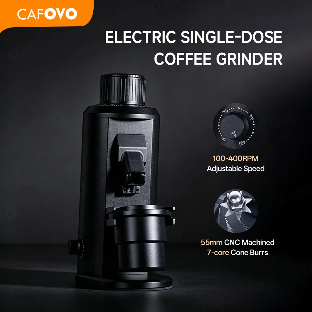 CAFOVO G155CV Elektrische Kaffeemühle 55mm Konisches Mahlwerk Einzeldosis Einstellbare Geschwindigkeit mit Plasma-Antistatik Espresso-Mahlwerk