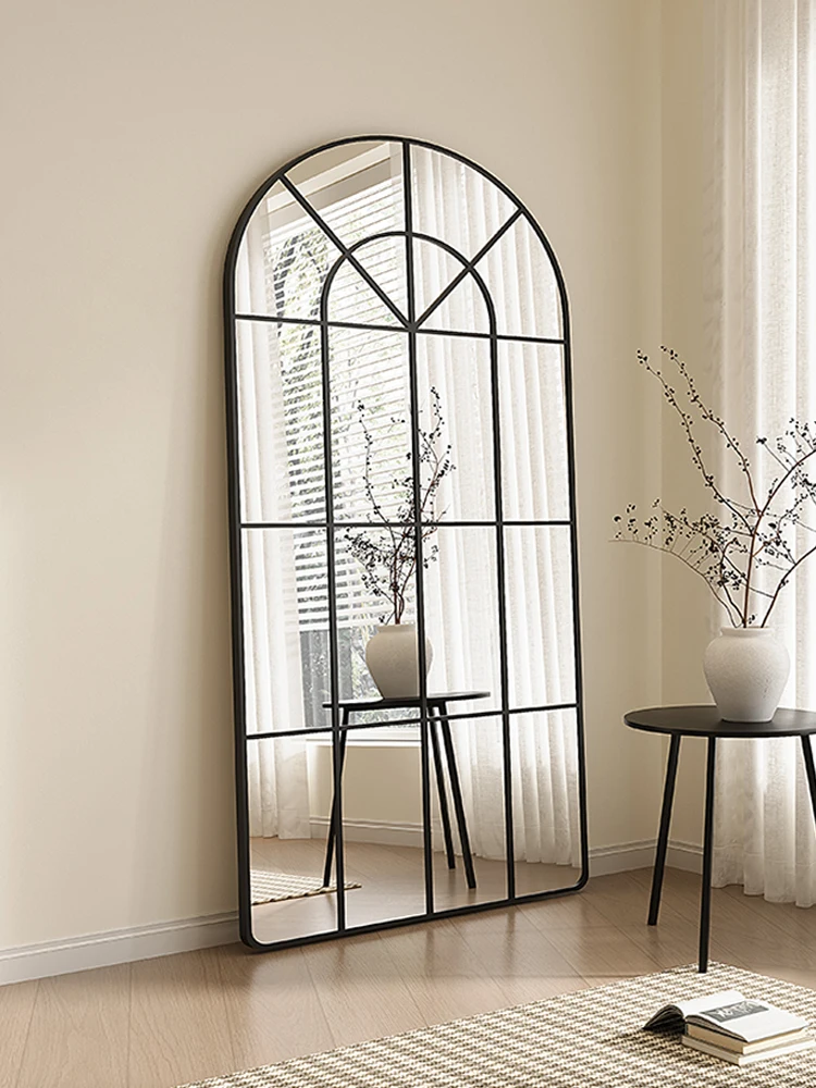 French retro mirror full body mirror designer light luxury ins style special-shaped plaid mirror