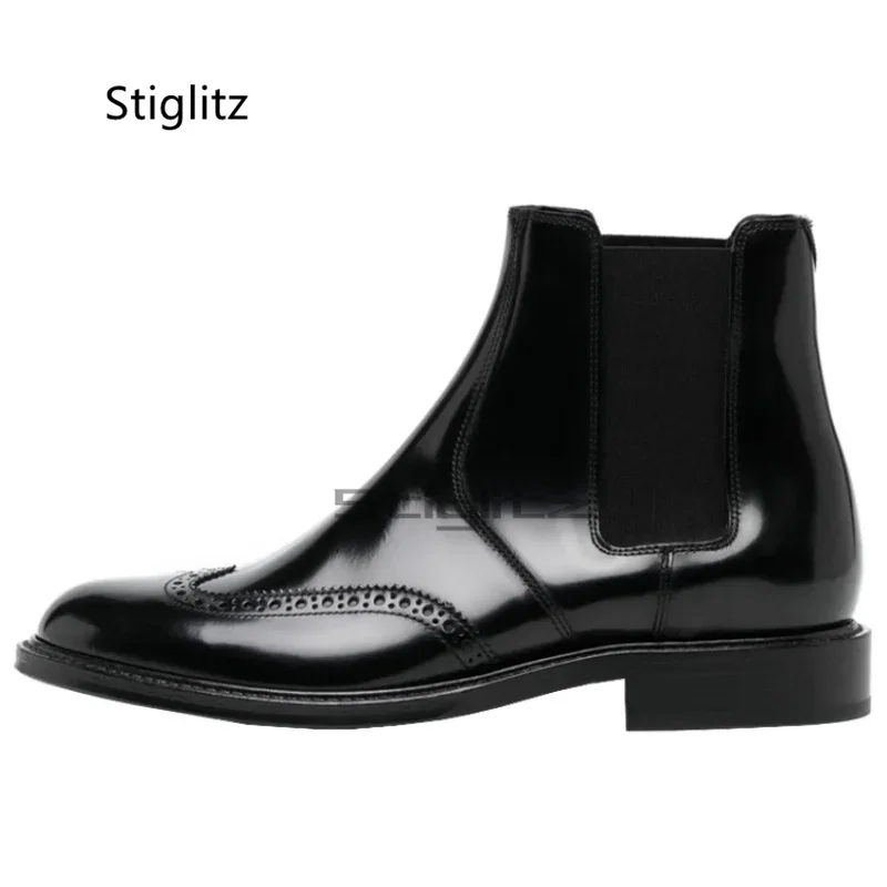 

Мужские деловые ботинки-броги, классические ботильоны «Челси» из коровьей кожи, короткие ботинки в британском стиле, зимние повседневные модельные туфли
