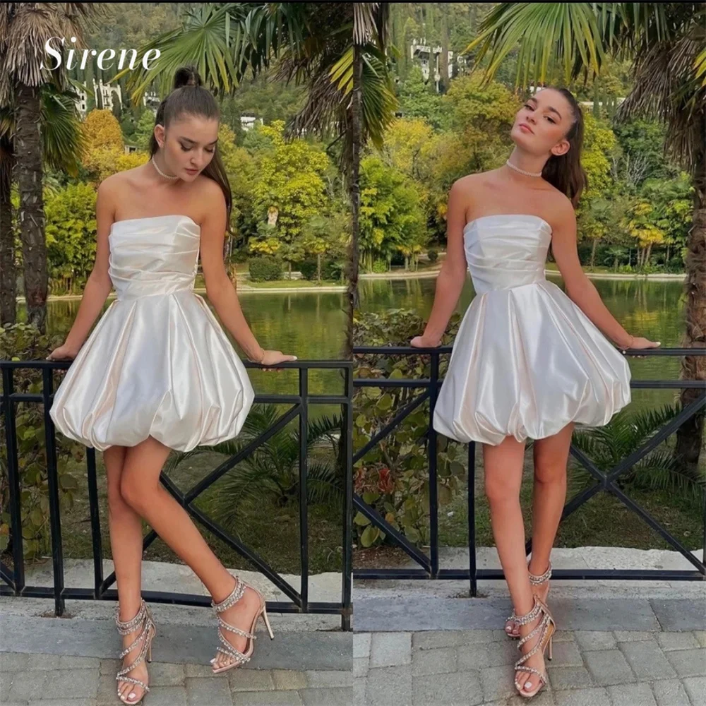 Sirene Short Mini Strapless Wedding Dresses Strapless Above Knee A-Line Pleated Sleeveless Bridal Princess Gown 2024