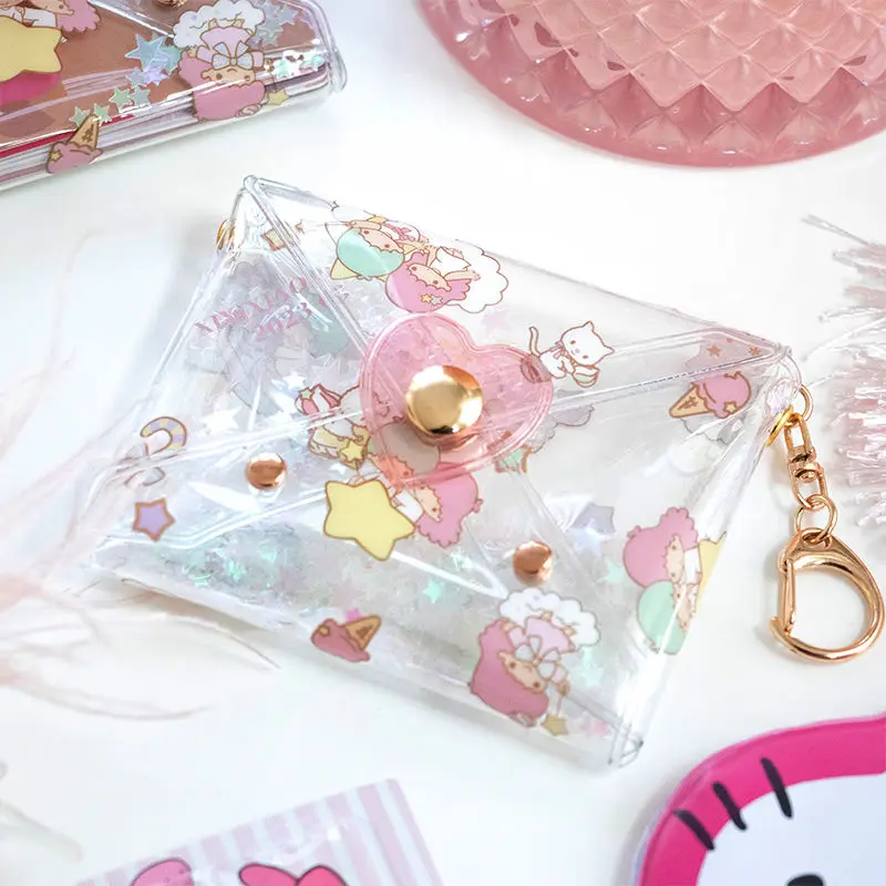 kawaii Anime Little Twin Stars Sanrio  Jelly Bag Pvc Printed Sand Transparent Zero Wallet Cartoon Mini Storage Bag Girl Toy Gift