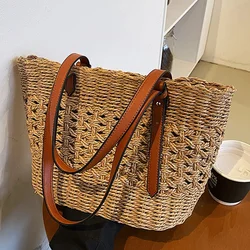 Trendy Straw Weave Bag for Women 2024 Summer Brand Designer Female Handbags Luxury Shoulder Bag Fashion Beach Basket Simple bag