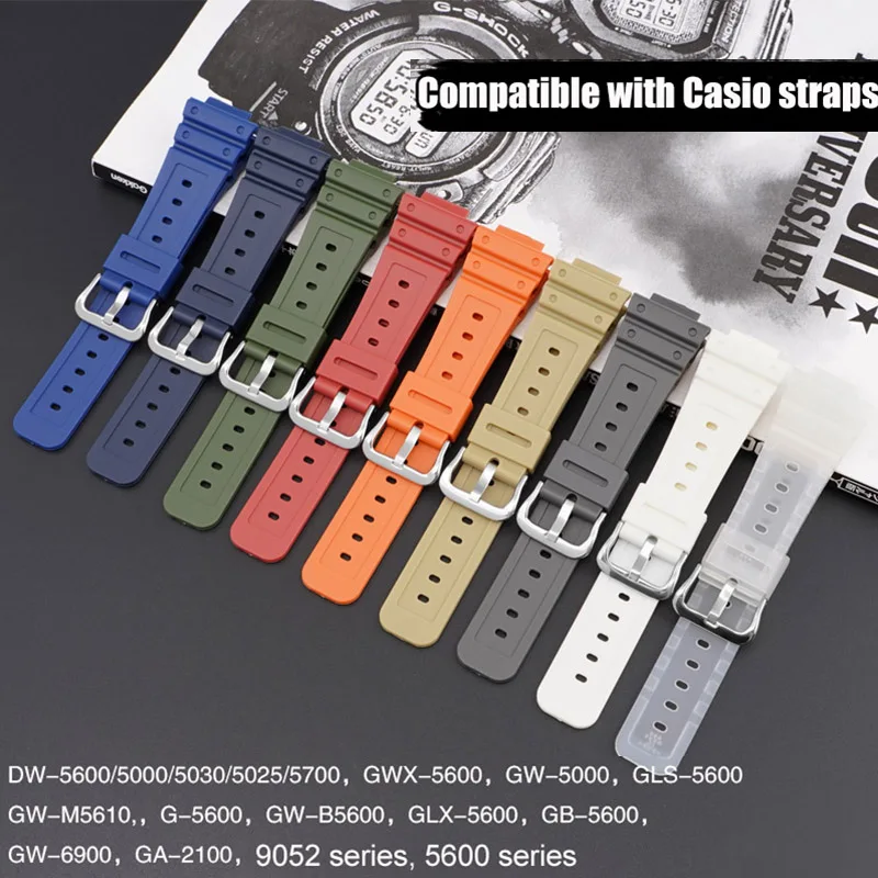 Watch Strap for Casio G-Shock DW-6900 5600 GW-M5610 DW-5600E GA-2100 Colorful Resin Rubber Wrist Band Bracelet Accessories 16mm