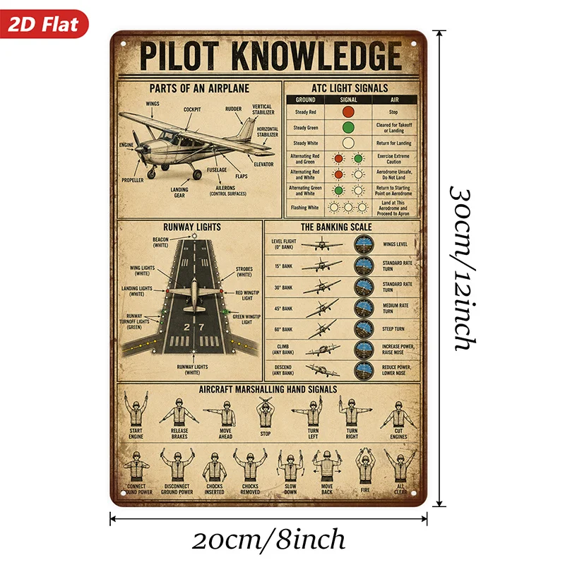 2D Flat, 1pc Metal Sign Wall Art, Vintage-Style Pilot Knowledge Home Decor, Aviation-Themed Art, Ideal for Study, Office, Safe R