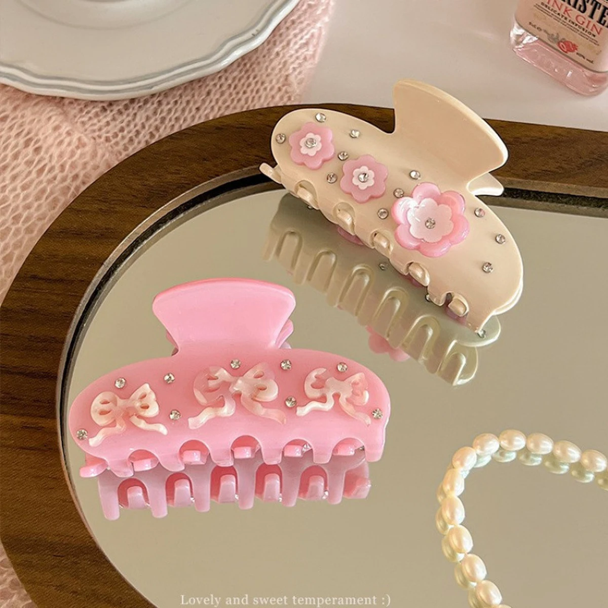 1 шт., заколка для волос среднего размера с милыми стразами и цветами из ацетата, темпераментный и универсальный головной убор