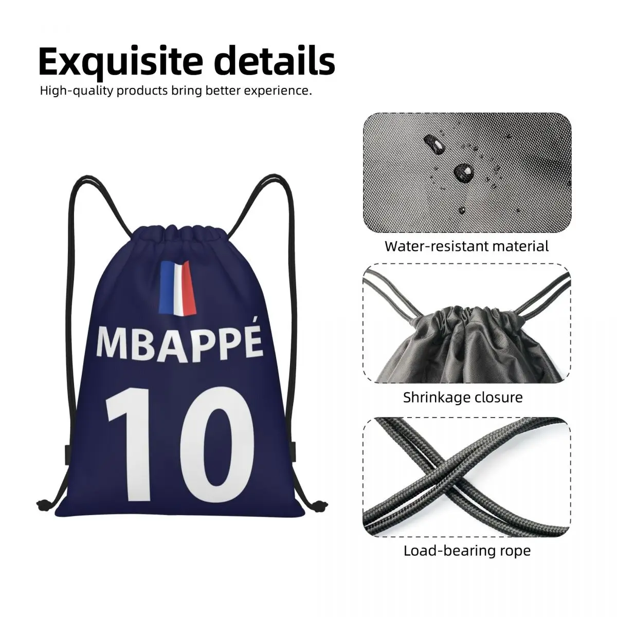 Custom KM Mbappes Soccer Drawstring Backpack Sports Gym Bag for Women Men French Flag Football Shopping Sackpack