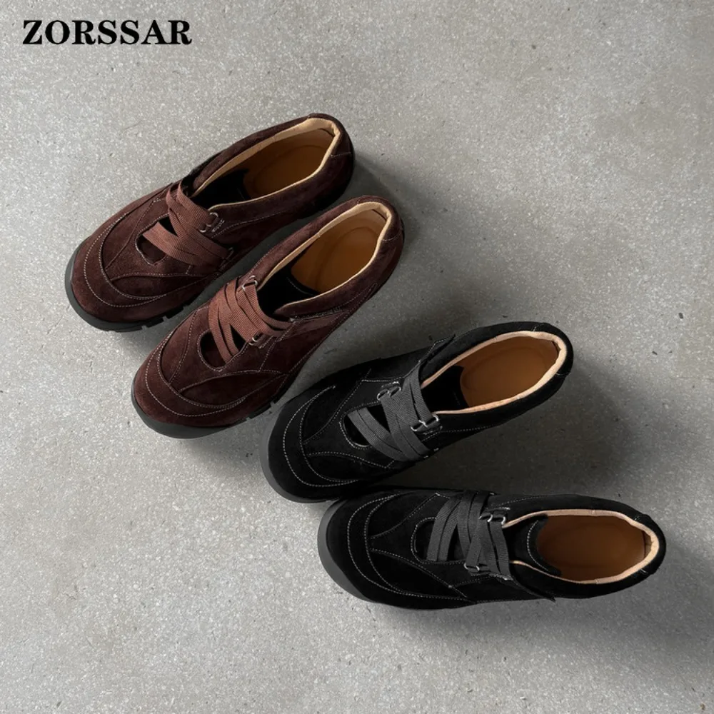 Women's Brown Genuine Leather Retro Sneakers Lace Up Stripe Detail Non-Slip Soft Sole Comfortable Breathable Daily Walking Shoes