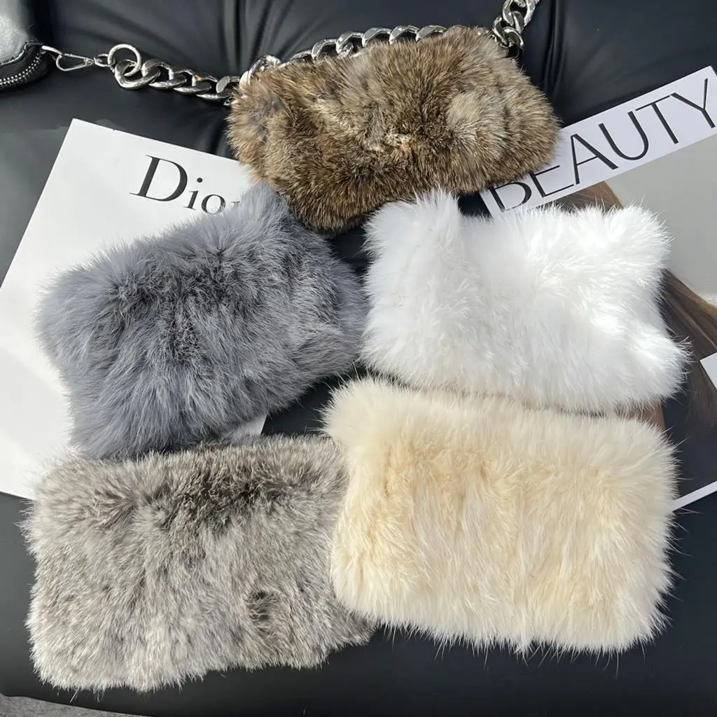 Women Winter Warm Real Rabbit Fur Scarf Hot Sale Natural Rabbit Fur Muffler 2024 Lady 100% Genuine Fur Scarves Wholesale Retail
