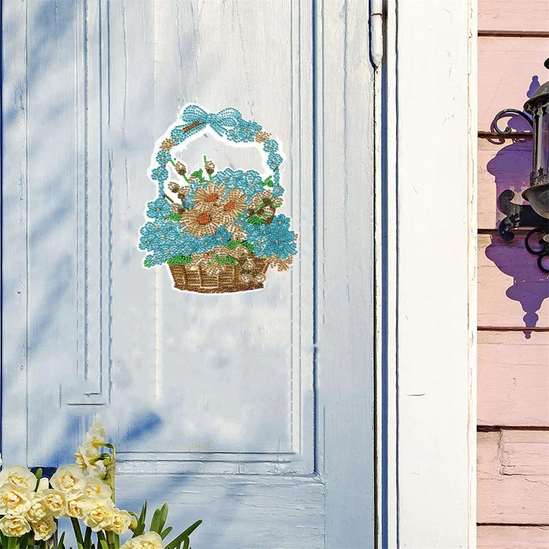 Analyste de peinture au diamant pour adultes, couronne de panier de fleurs, art du diamant 5D, perceuse à pointe de bricolage pour la maison, décoration murale de jardinage et de porte
