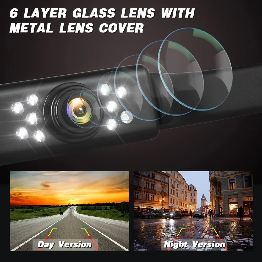 Telecamera di backup per auto Telecamera per retromarcia per visione notturna HD Telecamera per targa con 9 luci a LED, telecamera per retromarcia per auto