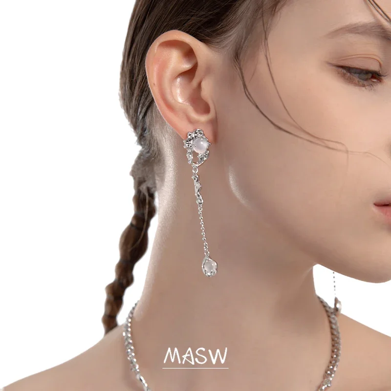 MASW Original Design Temperament Silver Color Dangle Earrings For Womne Girl Gift Daily Wearing Modern Jewelry Hot Sale