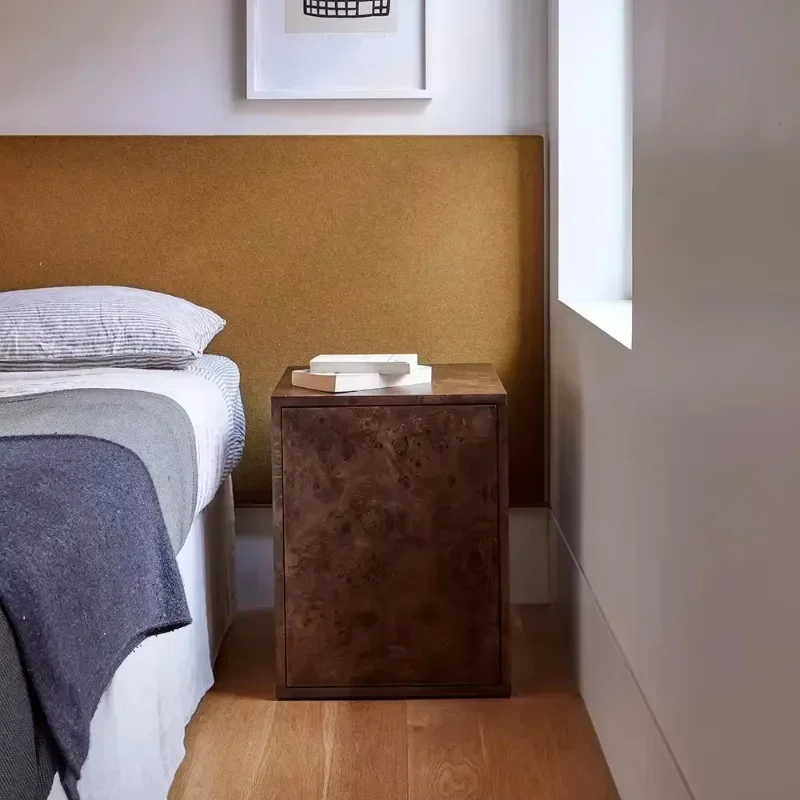 mahogany texture, apartment bedside table, hidden shelf 2 drawers environmentally friendly, bedroom storage left and right