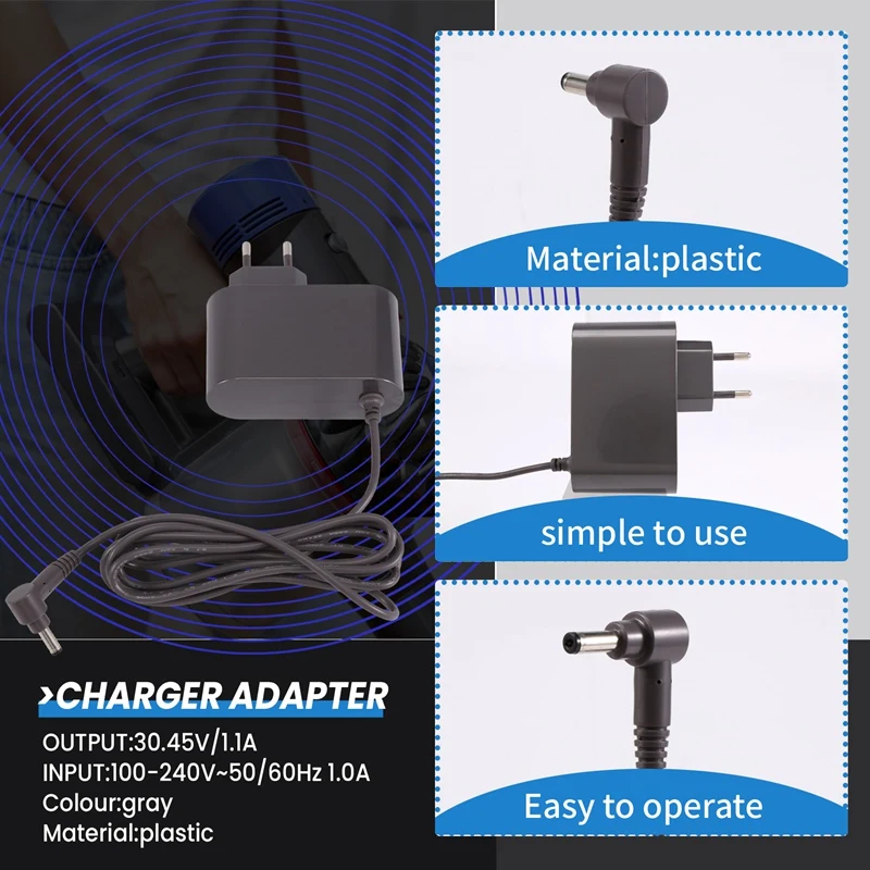 شاحن للمكنسة الكهربائية دايسون ، محول سلك الطاقة ، قطع غيار قابلة للاستبدال ، قابس الاتحاد الأوروبي ، V10 ، V11