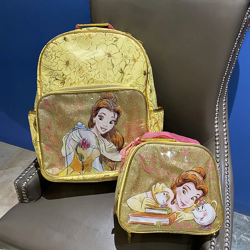 Beauty And The Beast Belle Schoolbag Lunch Box Anime Figure Large Capacity Backpack Makeup Bag Storage Gift