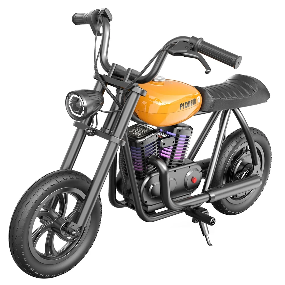 HYPER GOGO Pioneer 12 Plus Electric Chopper Motorcycle for Kids 24V 5.2Ah 160W, 12KM Top Range, Smoke, Bluetooth Speaker, Fender