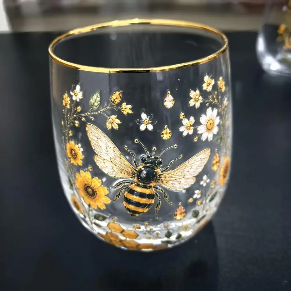 Hummingbird Design Bee Glass Tea Cup Transparent Colorful Clear Milk Cup Flower Large Capacity Embossed Glass Cup Gifts