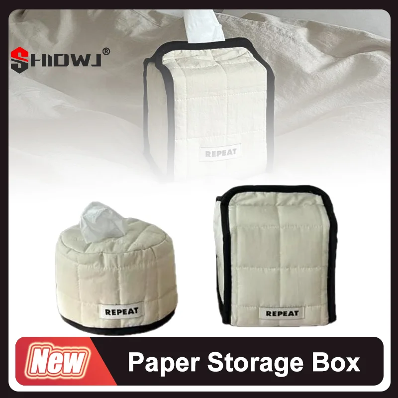 Tissue Paper Storage Box Round Square Roll Paper Case Table Decor Tissue Holder Living Room Napkin Organizers Space-saving
